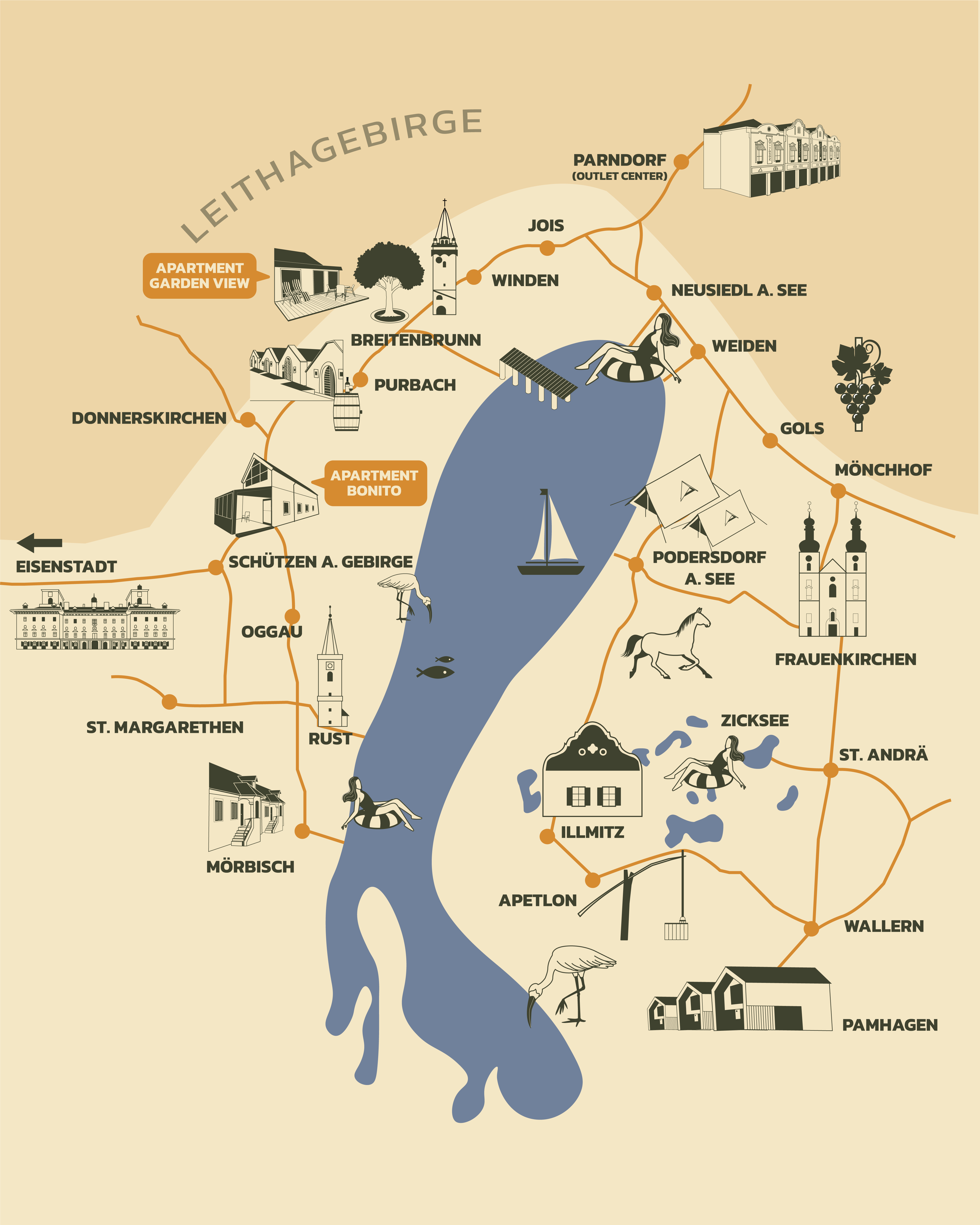 A map of the Neusiedler See region.